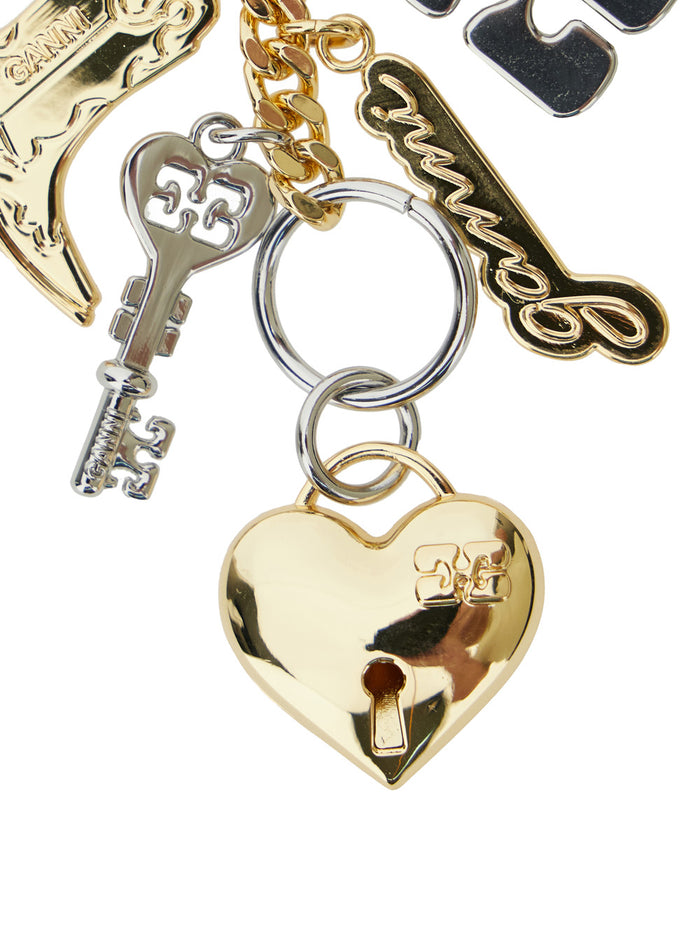 Metallic Keyring With Logo Charm And Heart Shaped Locket Metal Woman Zinc Aloy Iron Leather Products