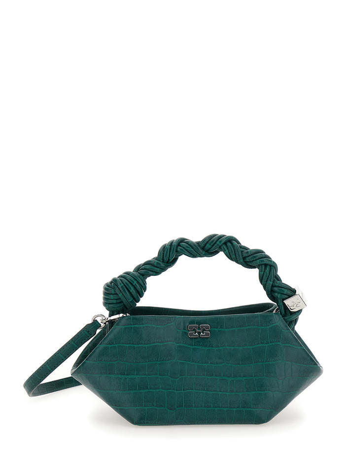 Bou Grey Handbag With Adjustable And Removable Shoulder Strap Embossed Croc Effect Leather Woman Green Hand Bags
