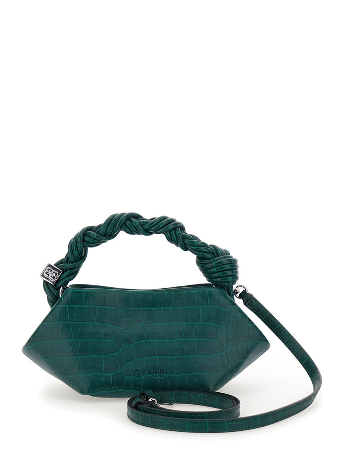 Bou Grey Handbag With Adjustable And Removable Shoulder Strap Embossed Croc Effect Leather Woman Green Hand Bags