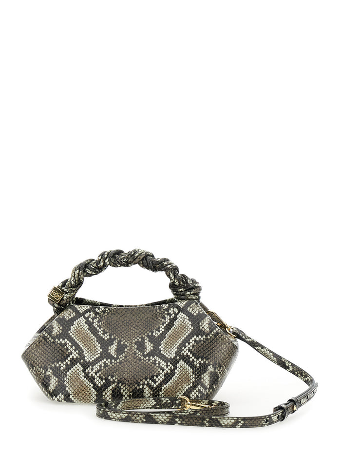 Bou Grey Handbag With Adjustable And Removable Shoulder Strap Embossed Snakeskin Effect Leather Woman Hand Bags