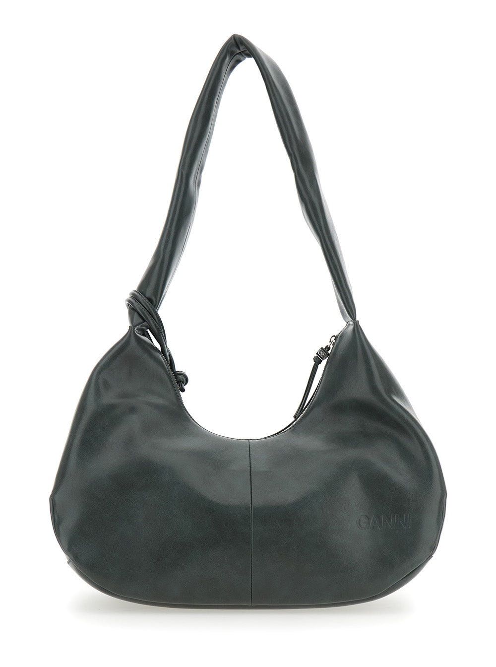 Bou Black Medium Shoulder Bag with Single Strap and Tonal Logo Plaque on the Front in Leather Woman Grey