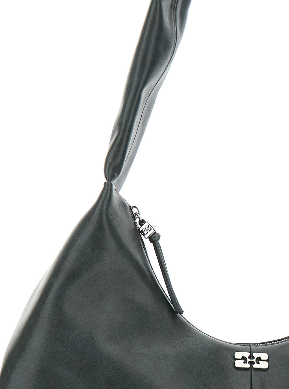 Bou Black Medium Shoulder Bag with Single Strap and Tonal Logo Plaque on the Front in Leather Woman Grey