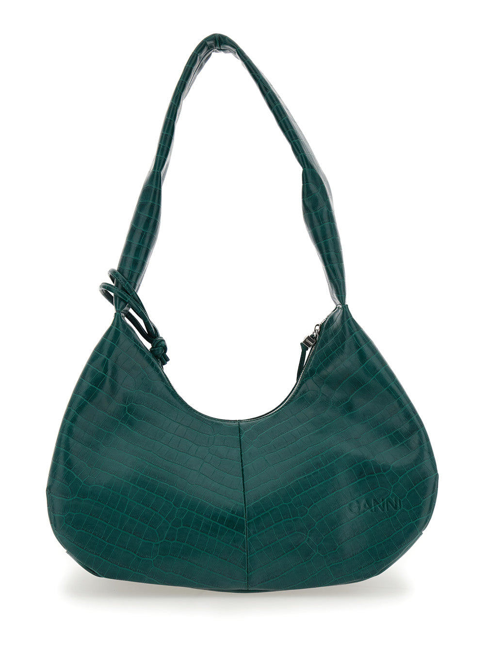 Medium Bou Green Shoulder Bag with Crocodile Leather Effect and Logo Plaque in Woman