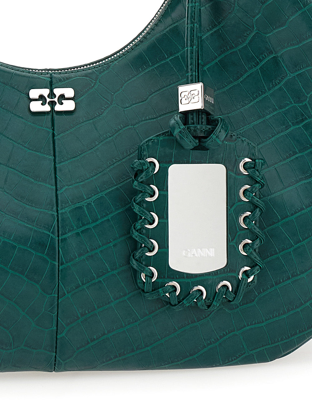 Medium Bou Green Shoulder Bag with Crocodile Leather Effect and Logo Plaque in Woman