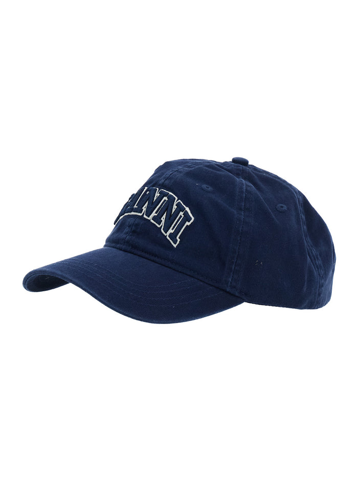 Blue Baseball Cap With Logo Lettering Embroidery On The Front And Patch Rear Cotton Woman Blu Organic Hats Gloves