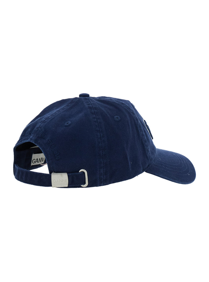 Blue Baseball Cap With Logo Lettering Embroidery On The Front And Patch Rear Cotton Woman Blu Organic Hats Gloves