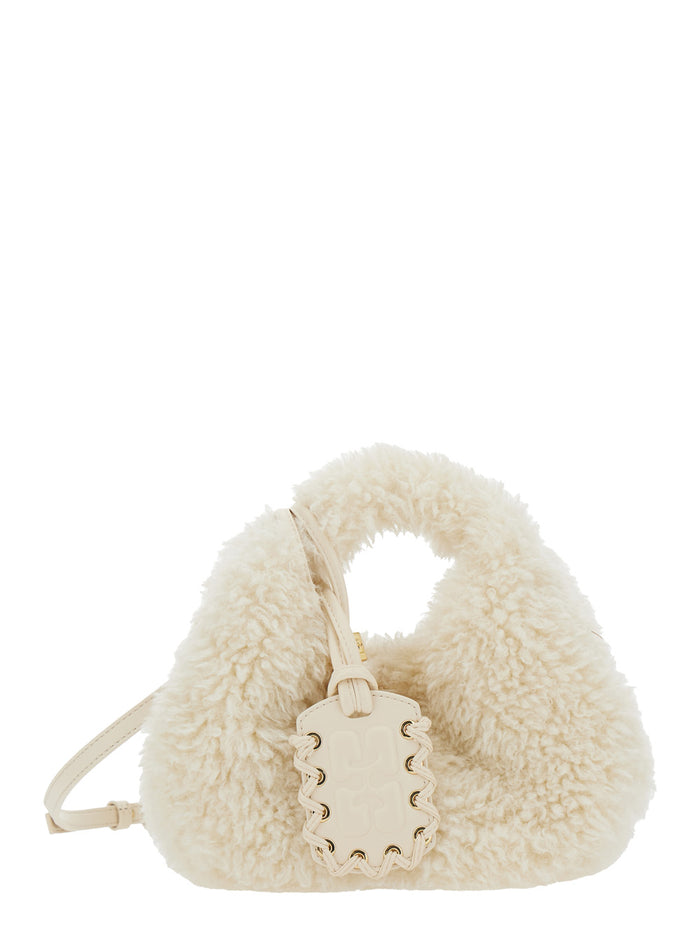 White Handbag With Adjustable And Removable Shoulder Strap Top Zip Closure Ecofur Woman Polyester Hand Bags