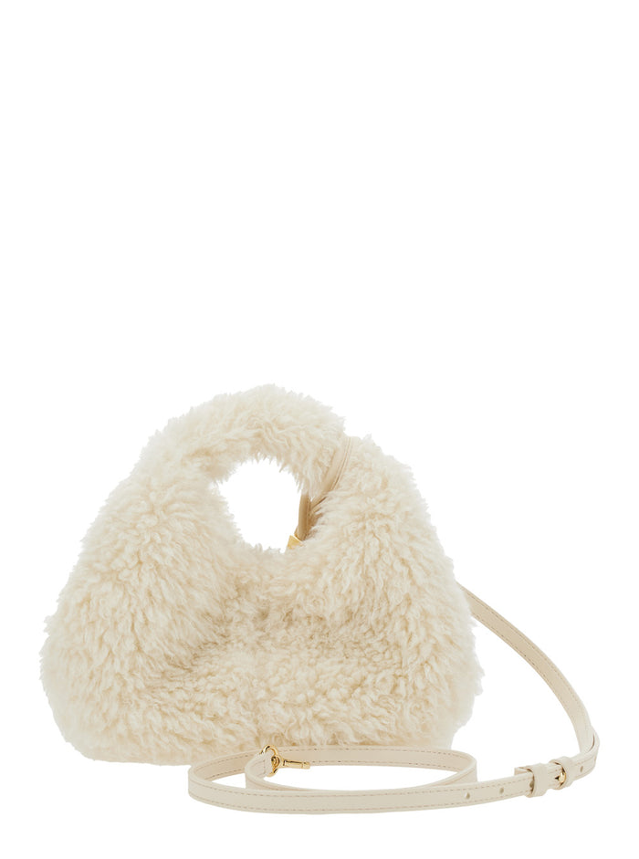 White Handbag With Adjustable And Removable Shoulder Strap Top Zip Closure Ecofur Woman Polyester Hand Bags