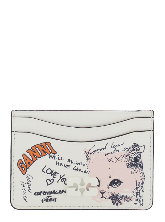 White Card Holder With Graphic Print On The Front Leather Blend Woman Products