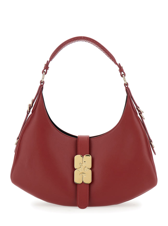 Kat Small Red Shoulder Bag With Adjustable Handle And Logo Plaque On The Front Leather Woman