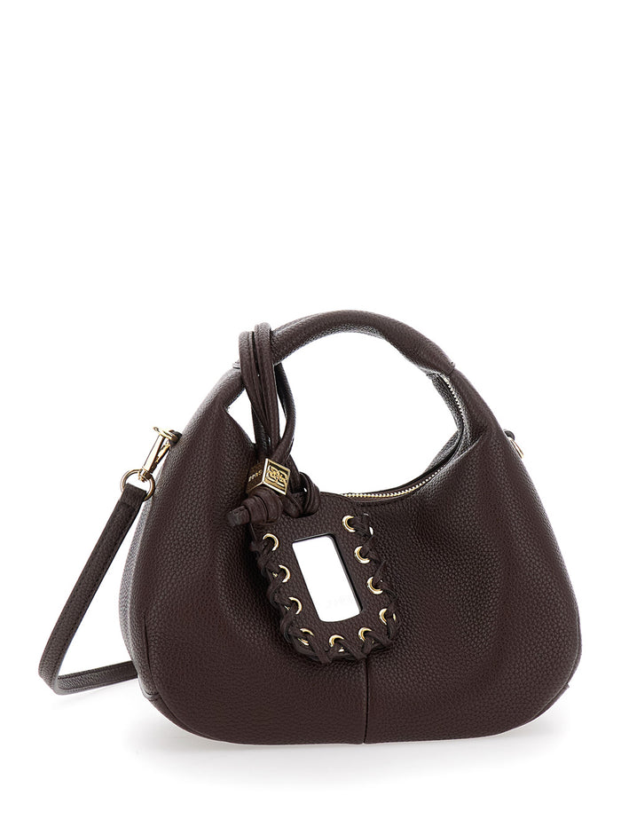Brown Handbag With Removable Shoulder Strap And Pendant Logo Faux-Leather Woman Recycled Polyester Hand Bags
