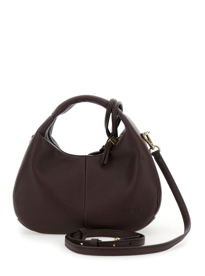 Brown Handbag With Removable Shoulder Strap And Pendant Logo Faux-Leather Woman Recycled Polyester Hand Bags