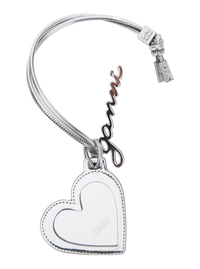 Bou Heart Metallic Mirror With Logo Lettering Pendant And Charm Metal Woman Accessory