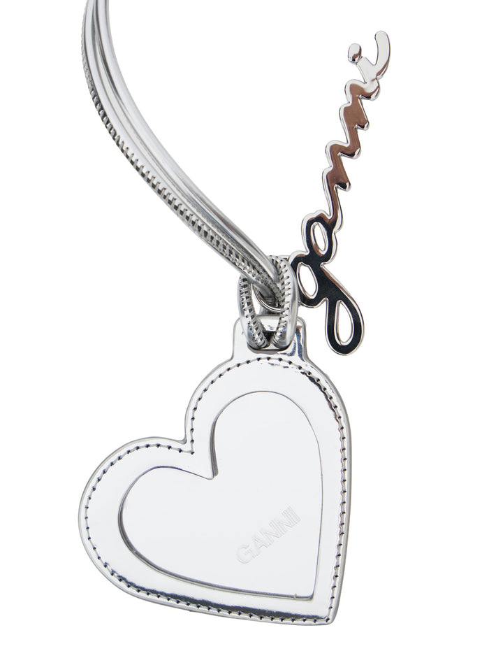 Bou Heart Metallic Mirror With Logo Lettering Pendant And Charm Metal Woman Accessory