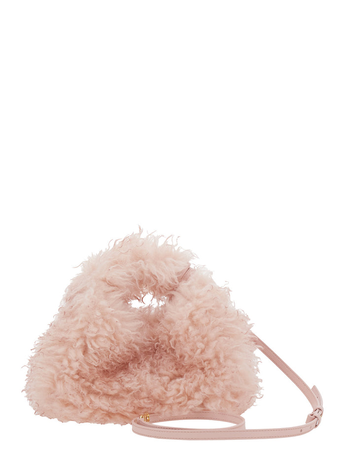Pink Handbag With Adjustable And Removable Shoulder Strap Top Zip Closure Ecofur Woman Hand Bags