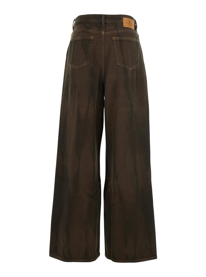 Brown Jeans with Tie-Dye Pattern and Logo Patch on Back in Denim Woman Organic Cotton