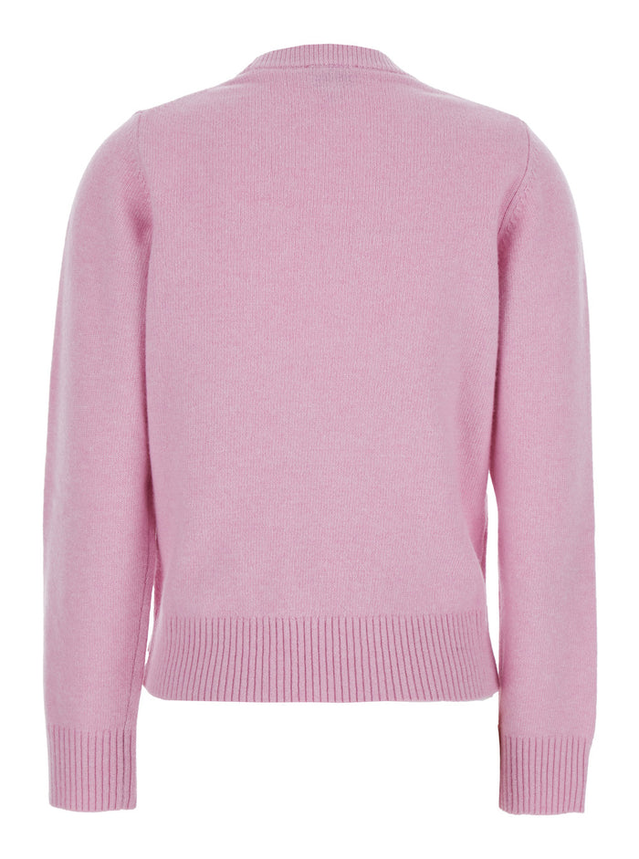 Pink Sweater With Round Neck And Maxi Logo On The Front Wool Blend Woman Jersey