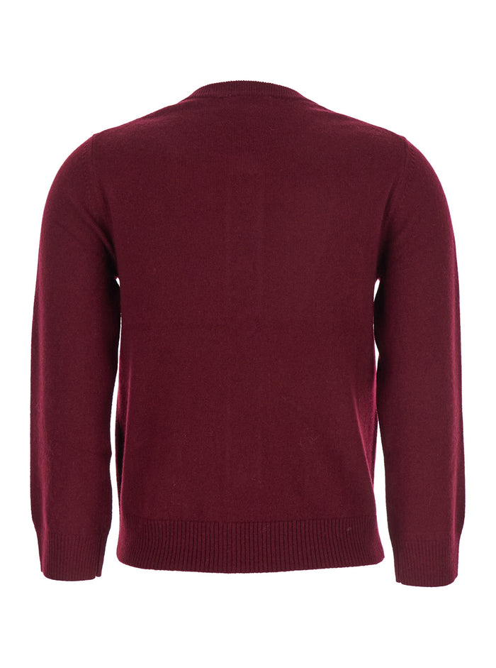 Multicolor Crewneck Cardigan with Jewel Buttons and Gemetric Motif on the Front in Wool Cashmere Woman Merino Jersey