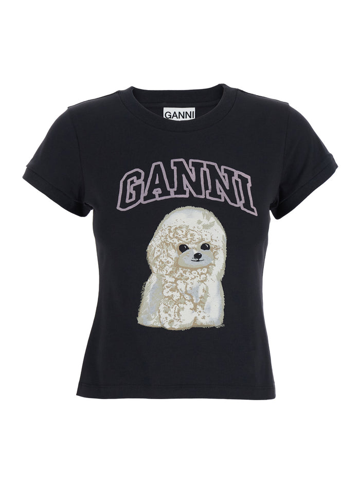 Black T-Shirt With Round Neck And Maxi Logo On The Front Cotton Woman Organic Tshirts Polo Shirts