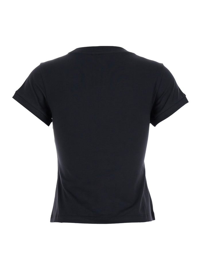 Black T-Shirt With Round Neck And Maxi Logo On The Front Cotton Woman Organic Tshirts Polo Shirts
