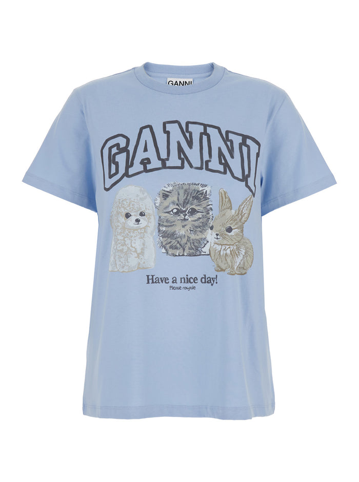 Light Blue Crewneck T-Shirt With Maxi Logo On The Front Cotton Woman Organic Tshirts And Polo Shirts