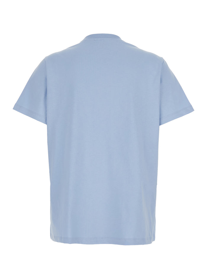 Light Blue Crewneck T-Shirt With Maxi Logo On The Front Cotton Woman Organic Tshirts And Polo Shirts