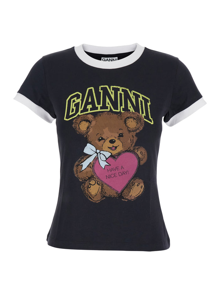 Black Crewneck T-Shirt With Maxi Logo On The Front Cotton Jersey Woman Tshirts And Polo Shirts