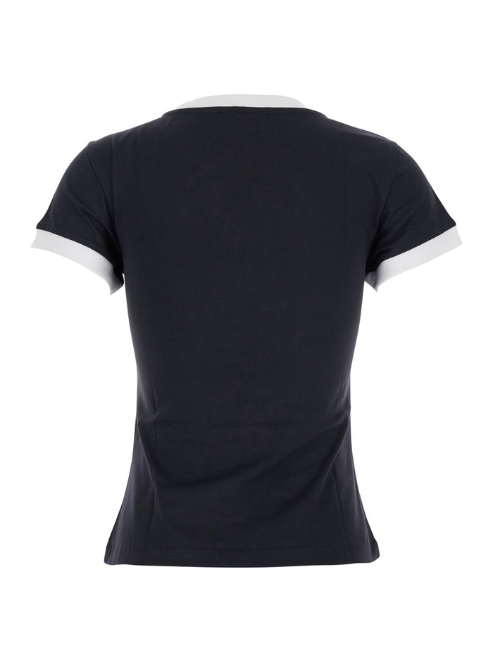 Black Crewneck T-Shirt With Maxi Logo On The Front Cotton Jersey Woman Tshirts And Polo Shirts