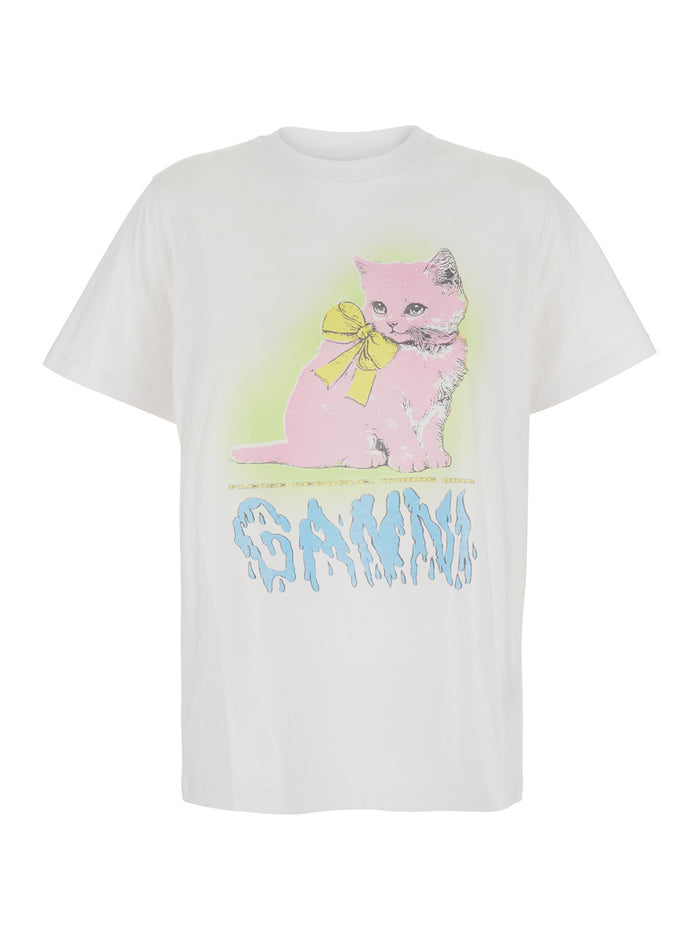 White Crewneck T-Shirt With Maxi Logo On The Front Cotton Jersey Woman 100 % Tshirts And Polo Shirts