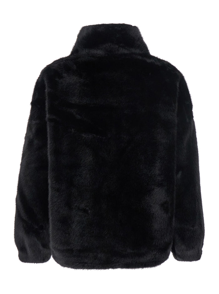 Annie Black Fur Jacket With Classic Collar And Front Zip Closure Ecofur Woman Polyester Shearling Furs