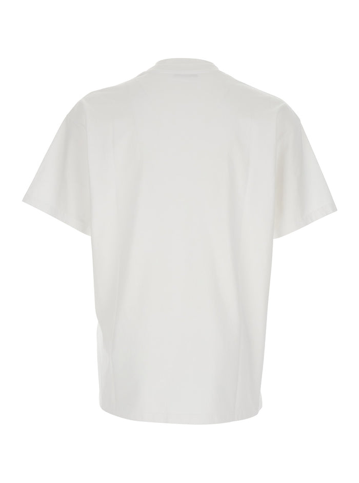 White T-Shirt with Diagonal Embroidered Logo in Cotton Man Tshirts And Polo Shirts
