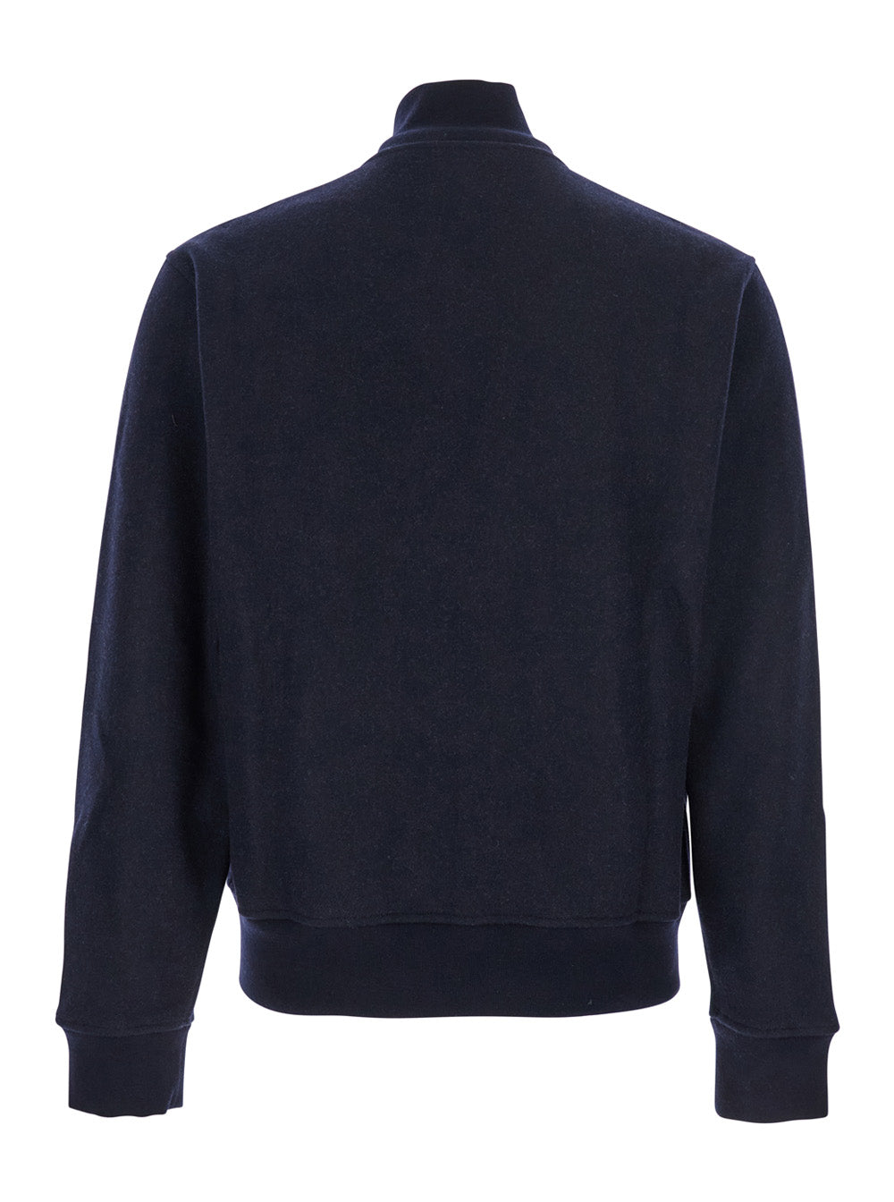 Blue Jacket with High Neck and Logo Patch on the Front in Wool Cashmere Blend Man Blu Outerwear