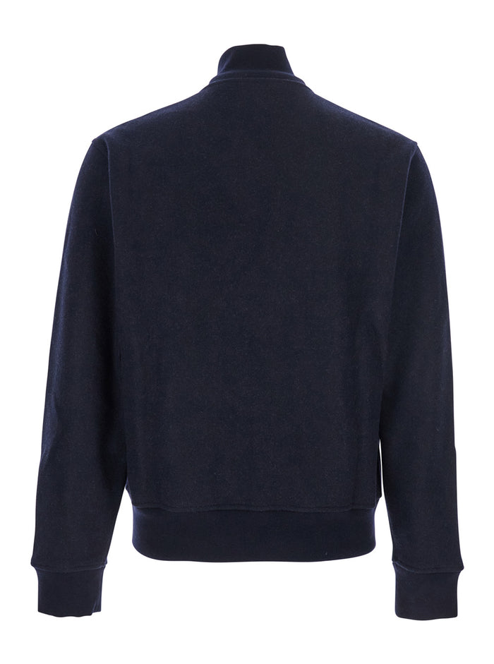Blue Jacket with High Neck and Logo Patch on the Front in Wool Cashmere Blend Man Blu Outerwear