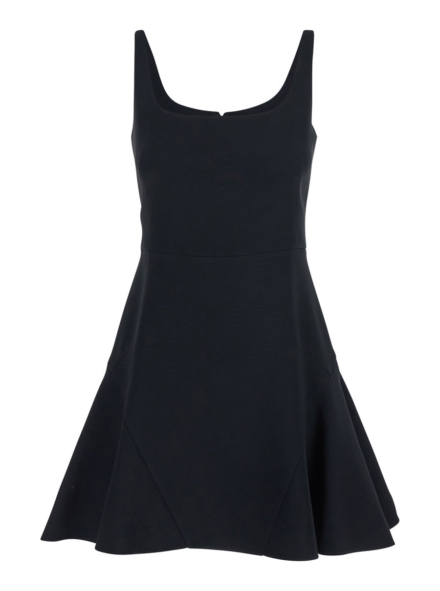 Black Mini Dress With Flared Skirt Viscose