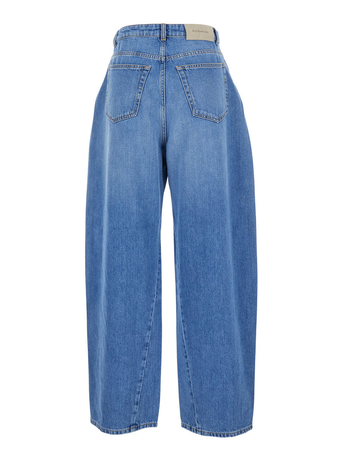 Blue Jeans with Logo Patch on the Rear and Wide Leg in Denim Woman Blu Cotton