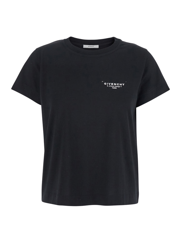 Black Crewneck T-Shirt with Logo Lettering on Front and Rear in Cotton Woman Tshirts Polo Shirts