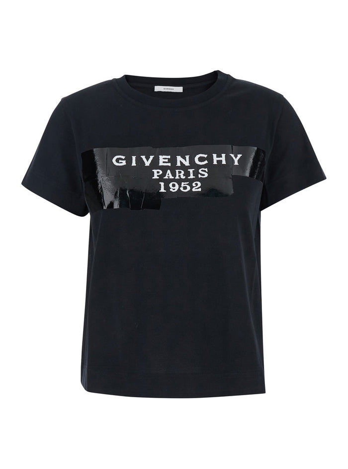 Black T-Shirt with Lettering Logo on the Front in Cotton Woman Tshirts And Polo Shirts