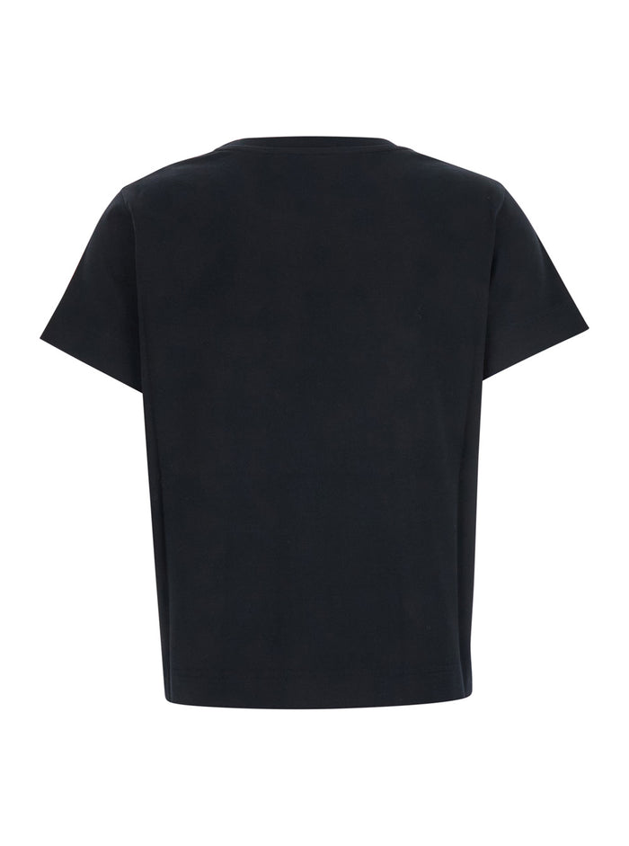Black T-Shirt with Lettering Logo on the Front in Cotton Woman Tshirts And Polo Shirts