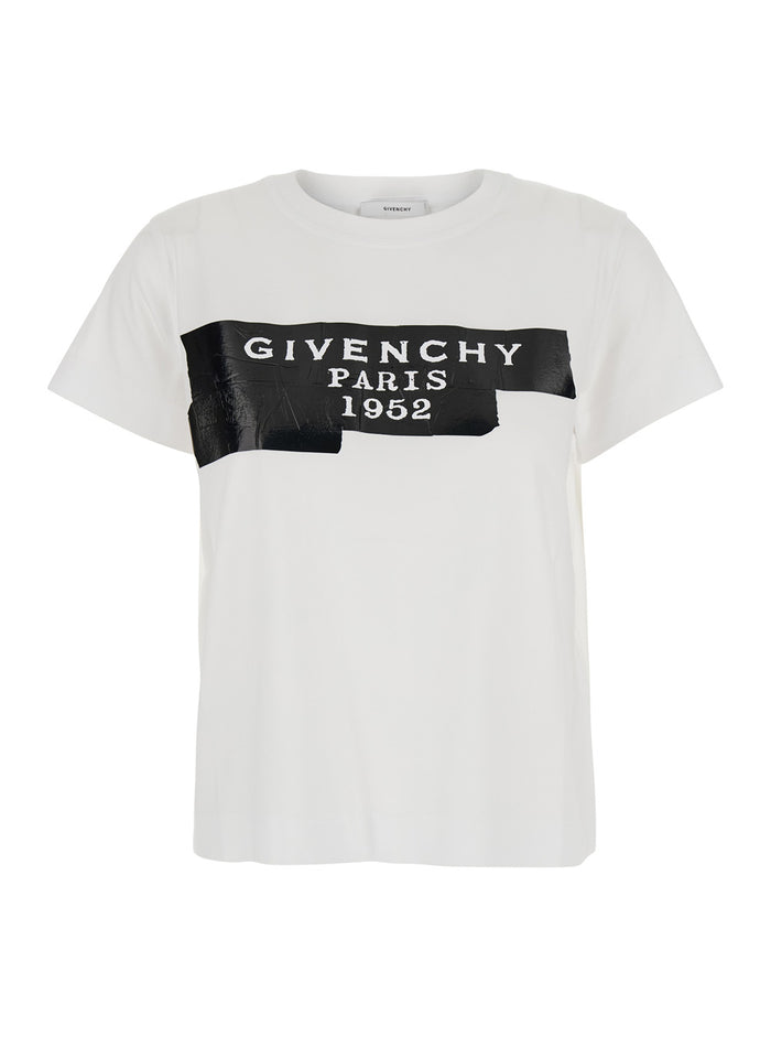 White T-Shirt with Lettering Logo on the Front in Cotton Woman Tshirts And Polo Shirts