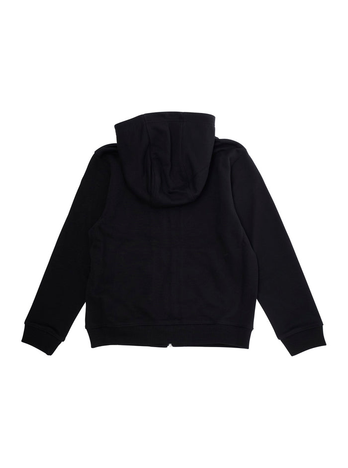 Black Cardigan With Fixed Hood And Logo Lettering Cotton Boy Jersey