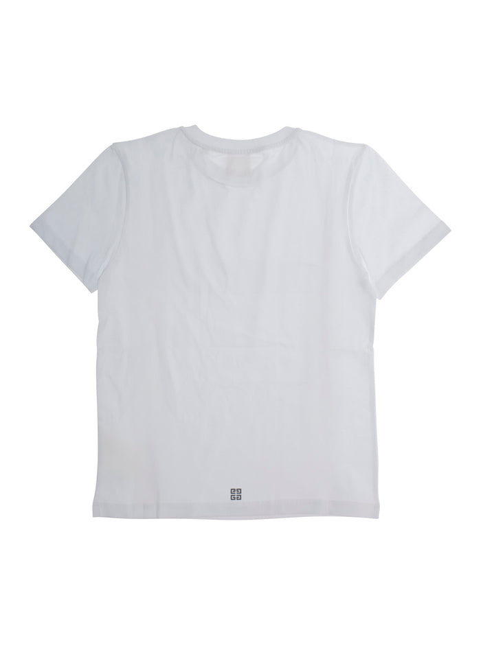 White T-Shirt with Logo Lettering on the Front in Cotton Boy Tshirts And Polo Shirts
