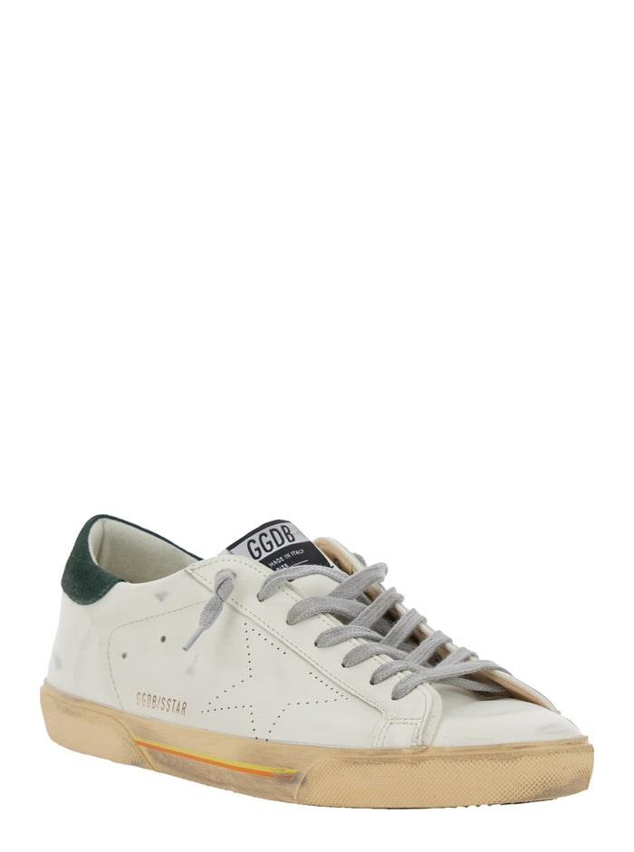 Superstar White Low Top Sneakers with Contrasting Heel and Logo Patch on the Tongue in Leather Man Cow