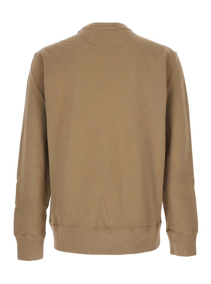 Beige Crewneck Sweatshirt with Maxi Print on the Front in Cotton Man Sweatshirts