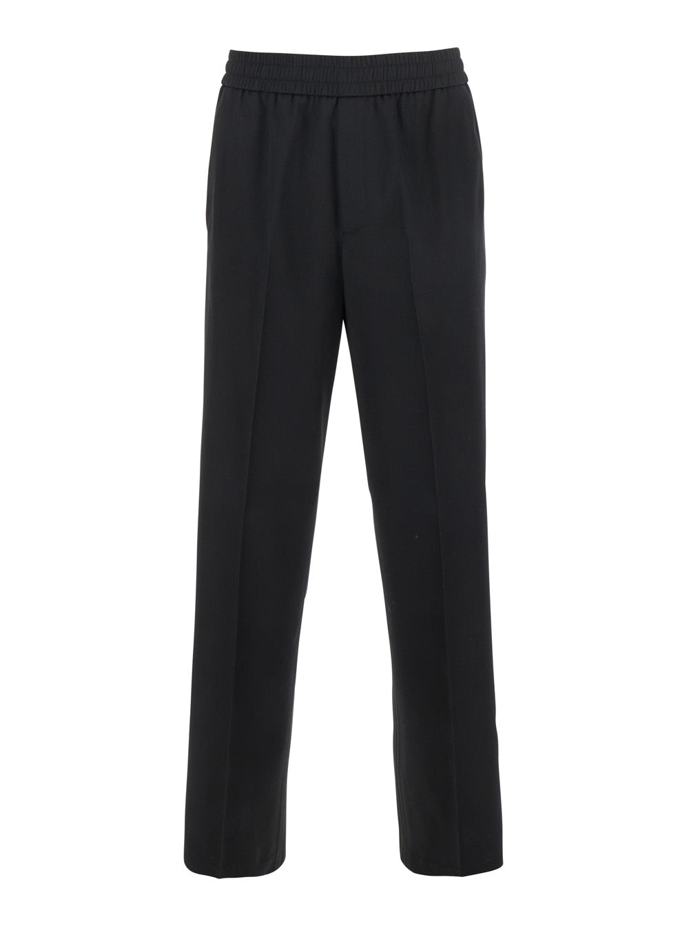 Lennon Black Pants with Elastic Waist and Logo on the Back in Virgin Wool Man Trousers