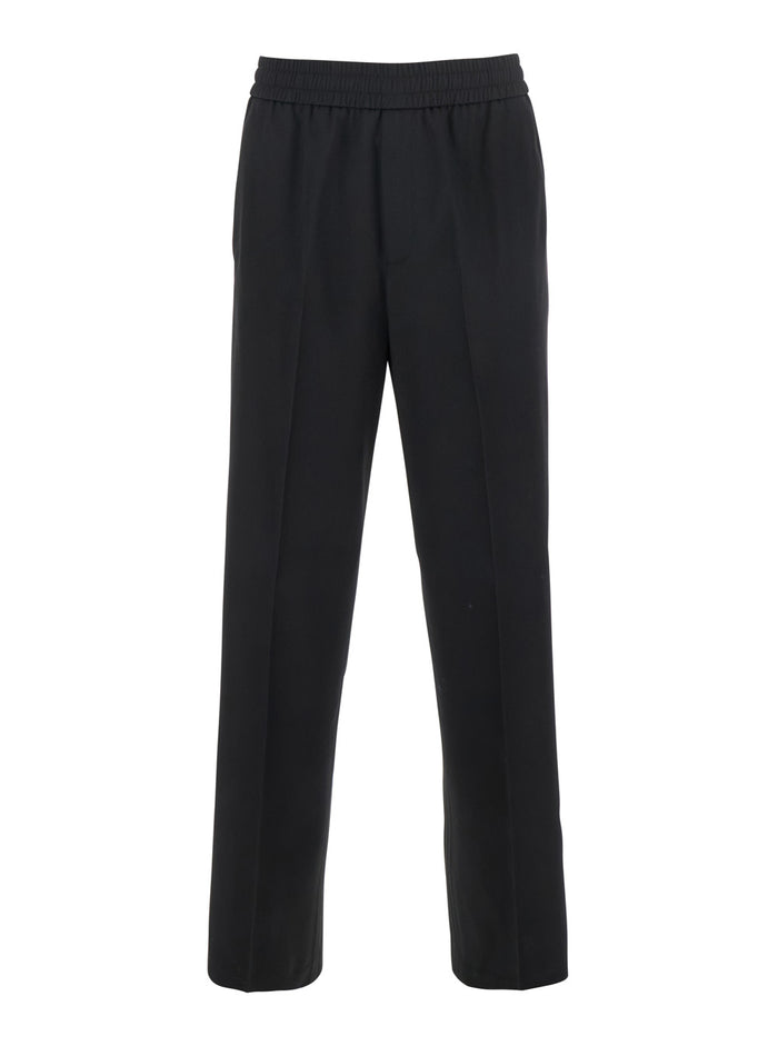 Lennon Black Pants with Elastic Waist and Logo on the Back in Virgin Wool Man Trousers