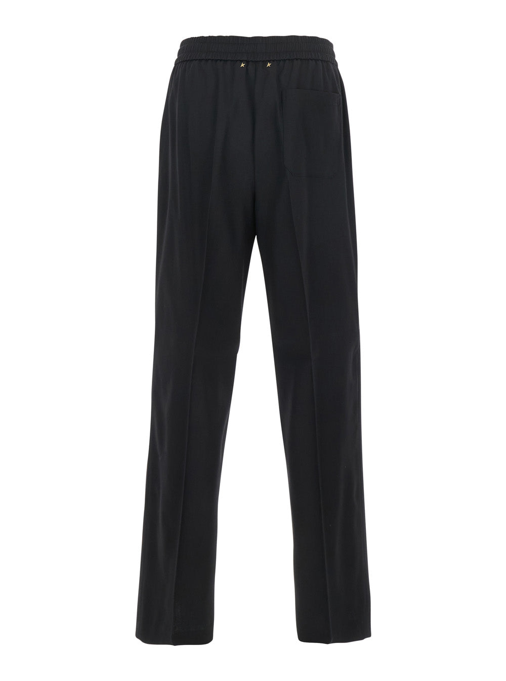 Lennon Black Pants with Elastic Waist and Logo on the Back in Virgin Wool Man Trousers