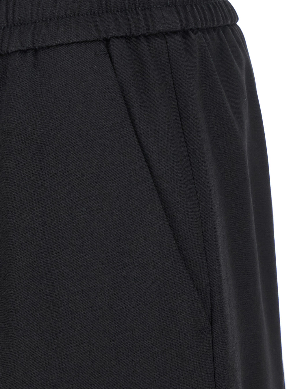 Lennon Black Pants with Elastic Waist and Logo on the Back in Virgin Wool Man Trousers