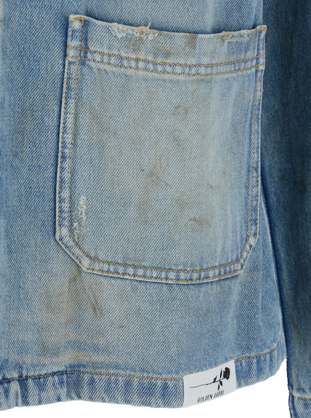 Light Blue Jacket with Classic Collar and Logo Patch on the Rear in Denim Man Cotton Outerwear