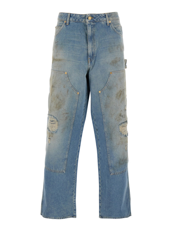 Light Blue Jeans With Ripped Details Cotton