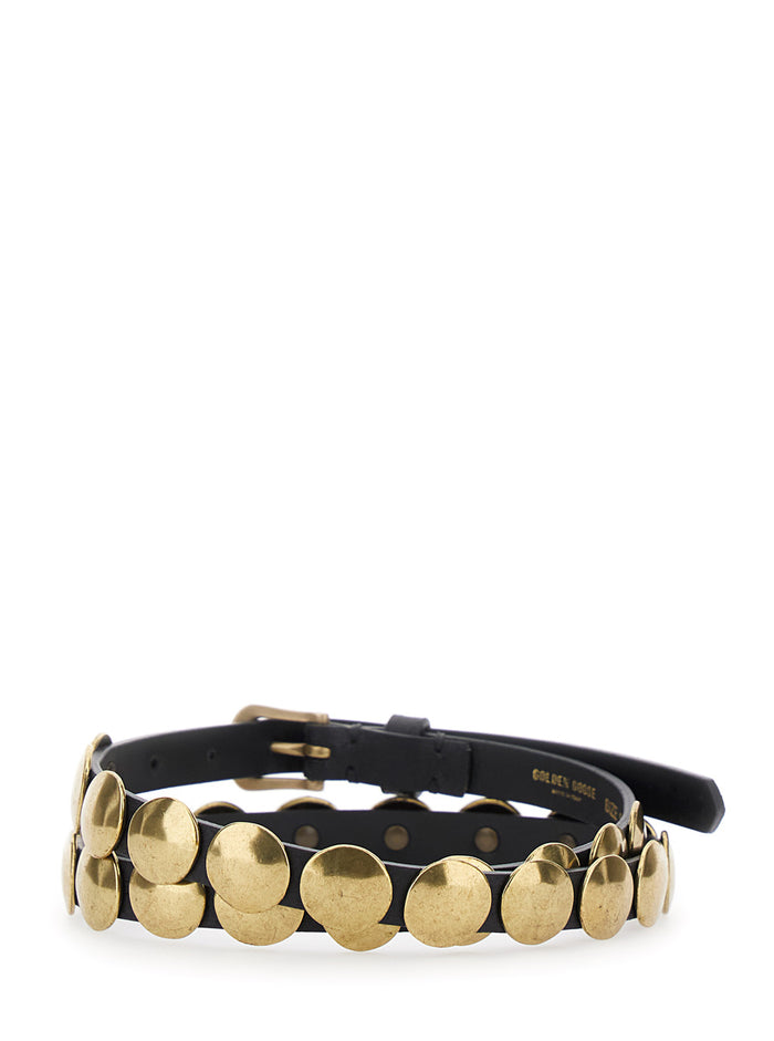 Trinidad Black Belt with Pin-Buckle Closure and Stud Details in Leather Woman Cow